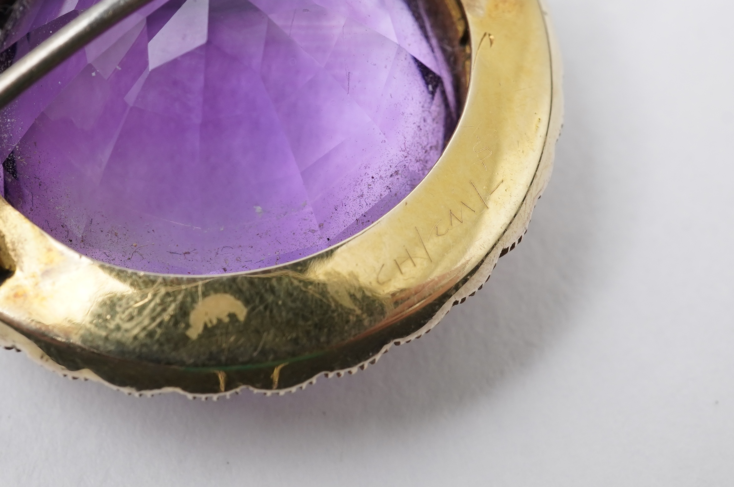 An Edwardian amethyst and seed pearl brooch, early 20th century